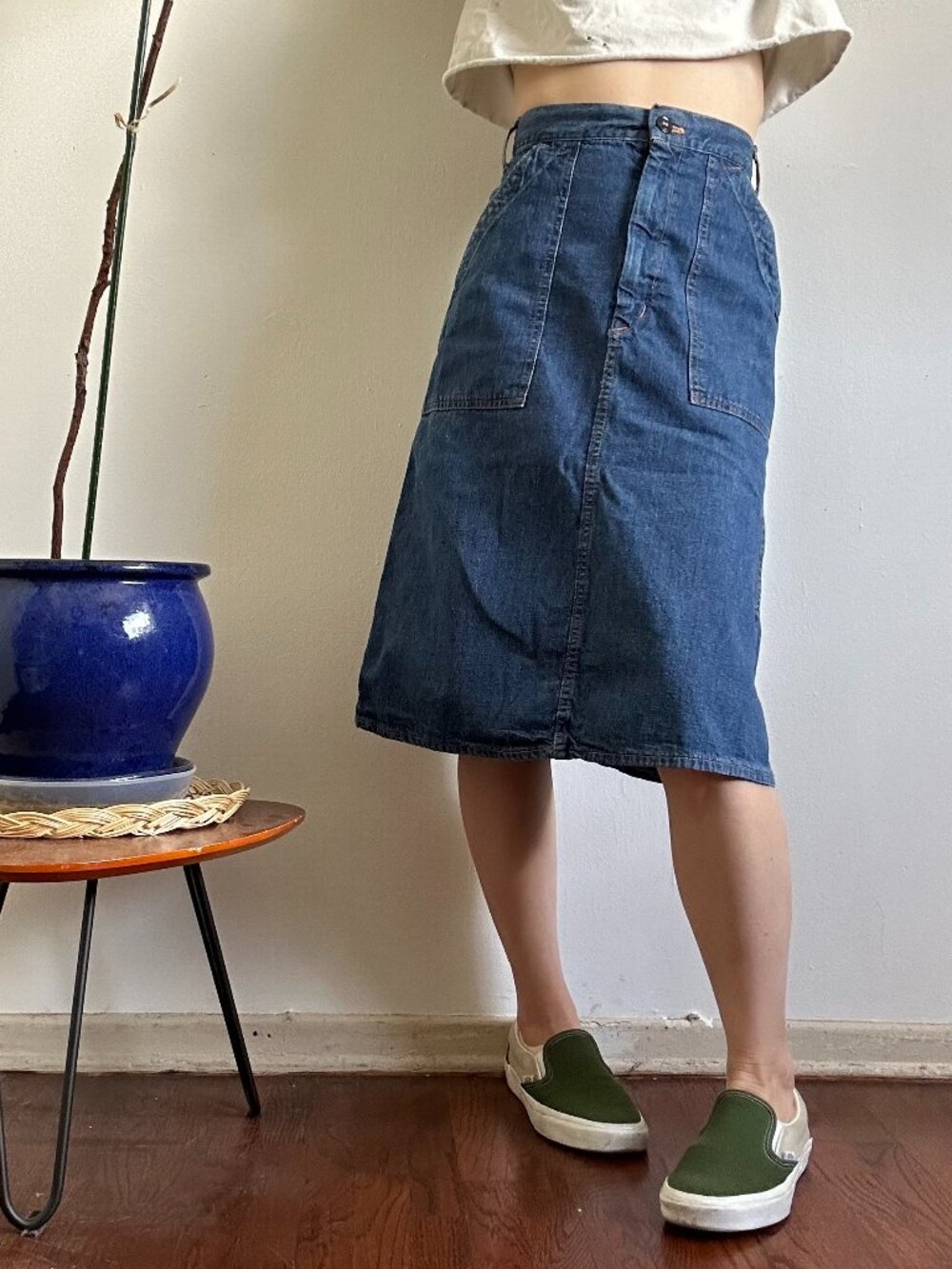 Vintage A-Line Midi Denim Skirt